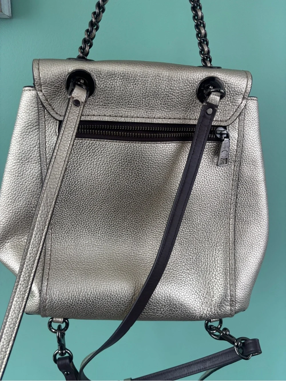 Coach Parker 18 Leather Convertible Backpack Purse Handbag in metallic color